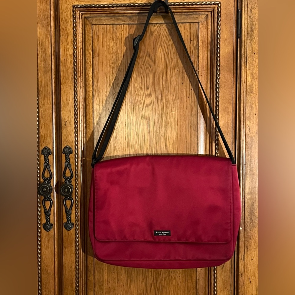 kate spade Red Nylon Laptop Messenger with Black Strap